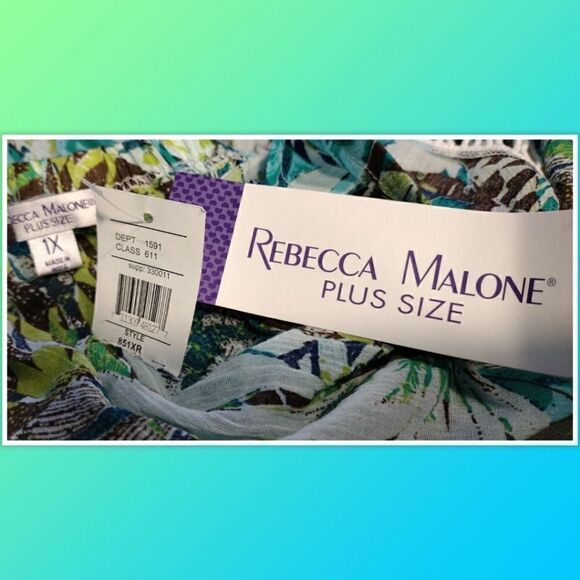 NWT Rebecca Malone Tunic Blouse Sz. 1X Green Multicolor Peasant Boho Style - Picture 4 of 4